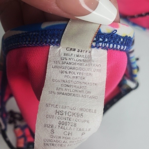 Hobie neon tropical print string bikini with zipper top large & bottom small - Picture 10 of 12